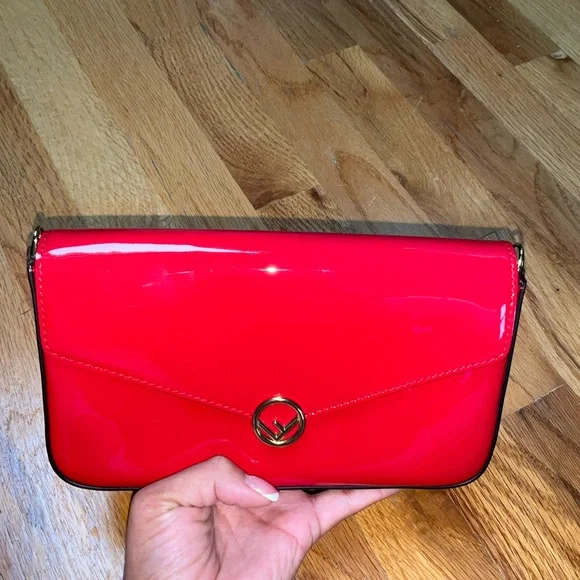AUTHENTIC FENDI RED PATENT LEATHER WALLET ON CHAIN